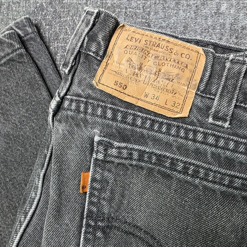 Vtg Levis 550 Jeans Mens 34x32 Fit 32x29 Black Orange Tab Relaxed 90s Denim USA